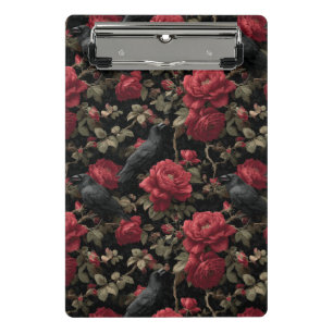 Gothic Pattern with Red Roses and Crows Mini Clipboard