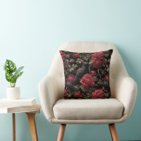 Gothic Pattern with Red Roses and Crows