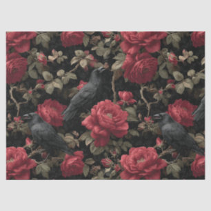 Gothic Pattern with Red Roses and Crows Tissue Paper