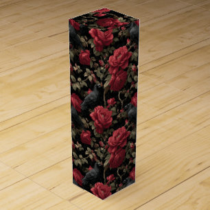 Gothic Pattern with Red Roses and Crows Wine Box
