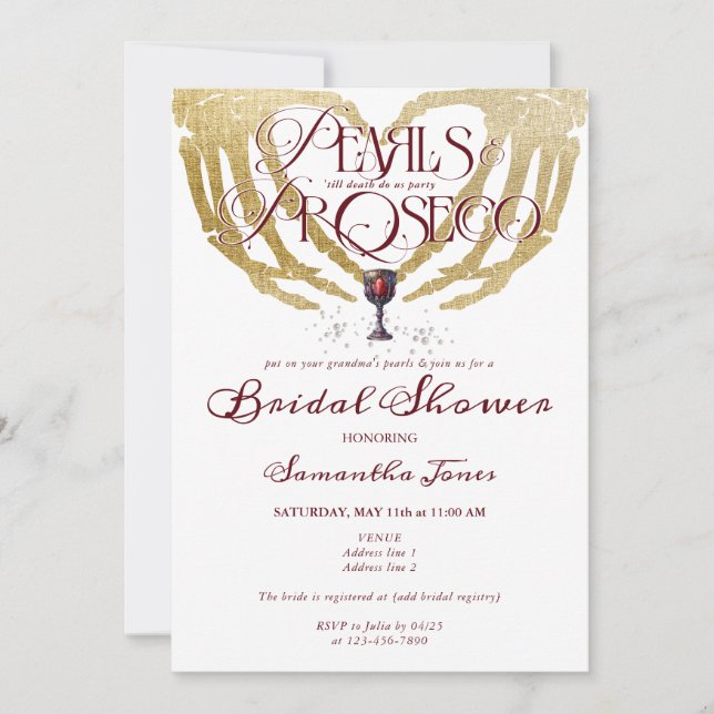 Gothic Pearls & Prosecco 'Till Death Bridal Shower Invitation (Front)