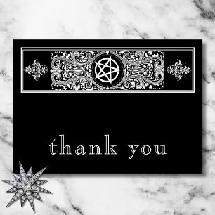 Gothic Pentagram Star Black White Wedding Thank You Card