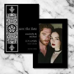 Gothic Pentagram Stat Black White Photo Wedding Save The Date