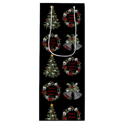 Gothic Personalized Christmas Skulls Trees Wreath Wine Gift Bag