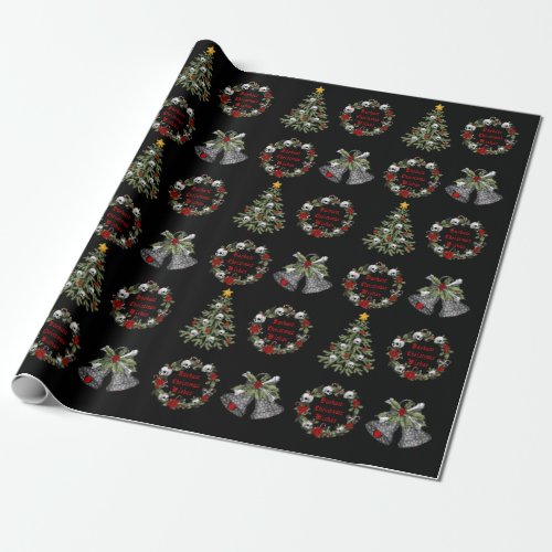 Gothic Personalized Christmas Skulls Trees Wreath Wrapping Paper