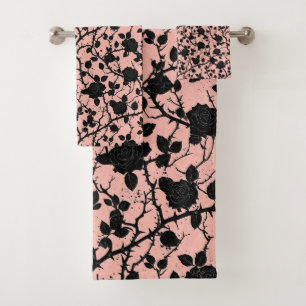 Gothic Pink and black Cemetery roses  Bath Towel Set