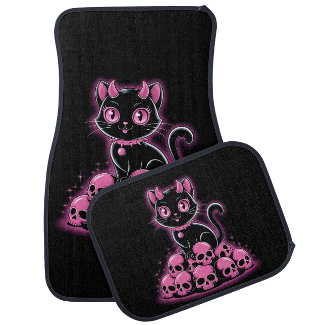 Gothic Pink Devil Cat Car Floor Mat (Set)