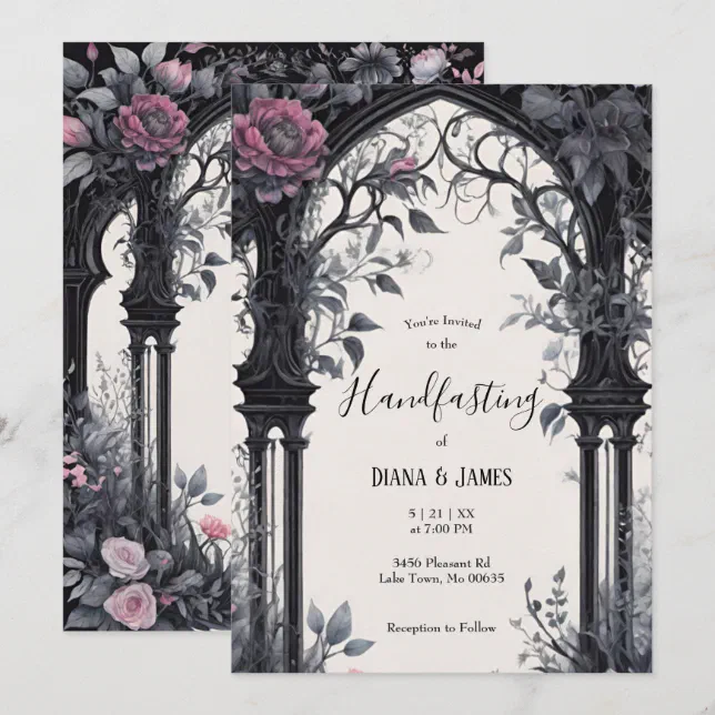 Gothic Pink Floral Garden Gate Pagan Handfasting Invitation | Zazzle