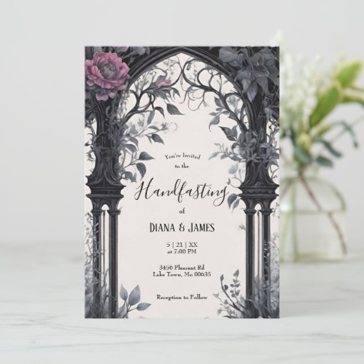 Gothic Pink Floral Garden Gate Pagan Handfasting Invitation | Zazzle