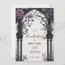 Gothic Pink Floral Garden Gate Pagan Handfasting Invitation | Zazzle