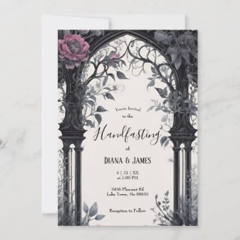 Gothic Pink Floral Garden Gate Pagan Handfasting Invitation | Zazzle