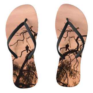 Gothic Pink Nature Silhouette Bird Fall Autumn Flip Flops