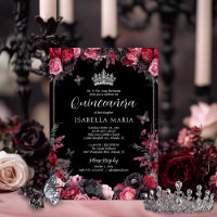 Gothic Pink Red & Black Moody Florals Quinceañera