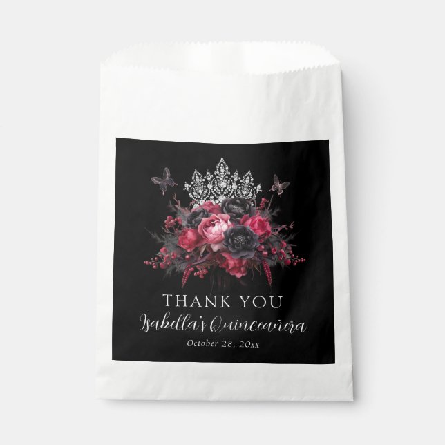 Gothic Pink Red & Black Moody Quinceañera Favor Bag (Front)