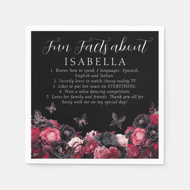 Gothic Pink Red & Black Moody Quinceañera Fun Fact Napkins (Front)