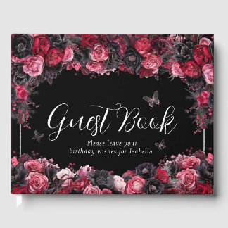 Gothic Pink Red & Black Moody Quinceañera Guest Book