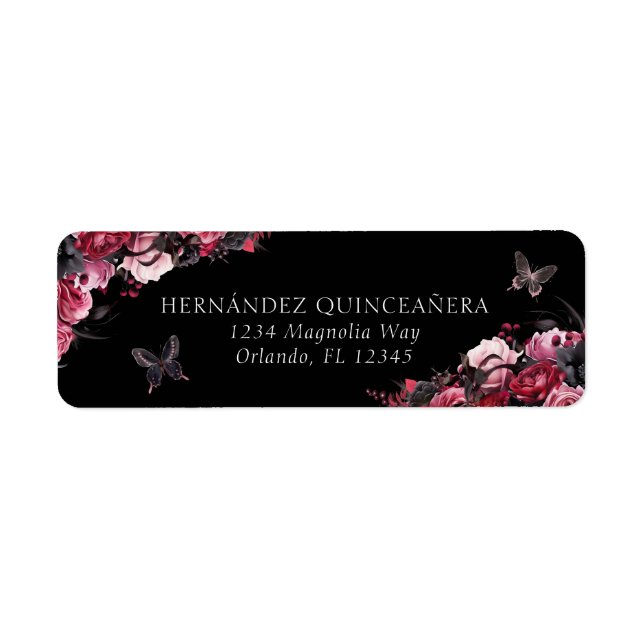 Gothic Pink Red & Black Moody Quinceañera Label (Front)