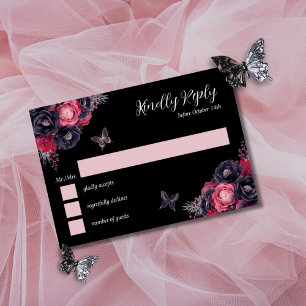 Gothic Pink Red & Black Moody Quinceañera RSVP Invitation