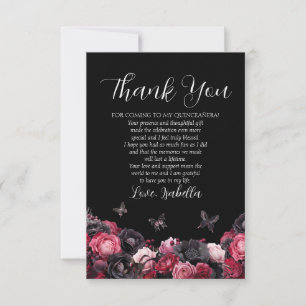 Gothic Pink Red & Black Moody Quinceañera Thank You Card