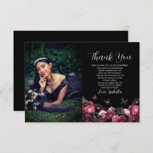 Gothic Pink Red & Black Moody Quinceañera Thank You Card