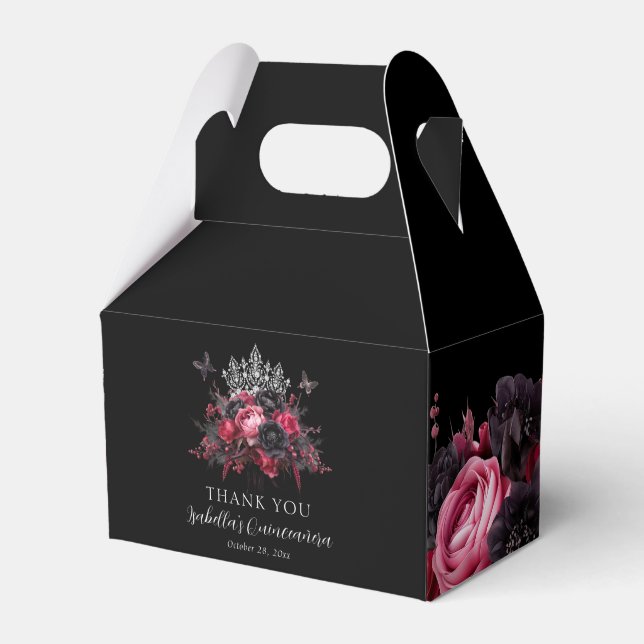 Gothic Pink Red & Black Quinceañera Favor Box (Front Side)