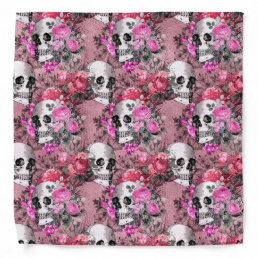 Gothic Pink Skull And Roses Pattern Bandana