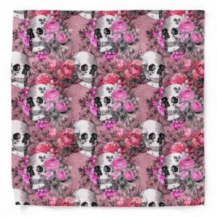 Gothic Pink Skull And Roses Pattern Bandana