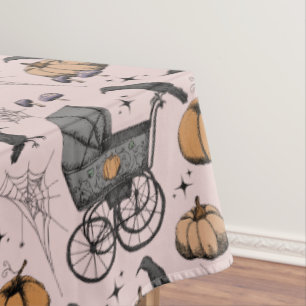 Gothic Pink Victorian Baby Carriage Halloween Tablecloth