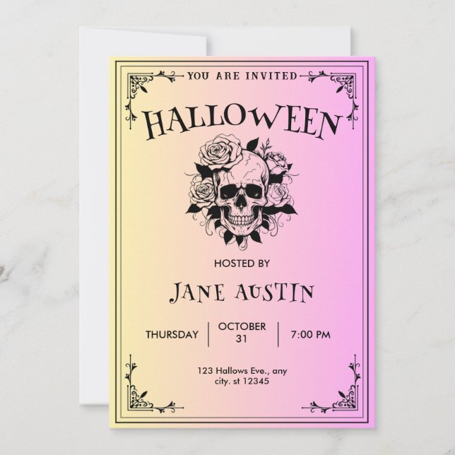 Gothic Pink Vintage Halloween Party Invitation (Front)
