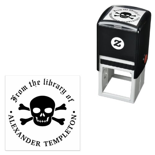 Gothic Pirate Skull Crossbones Library Book Name  Self_inking Stamp