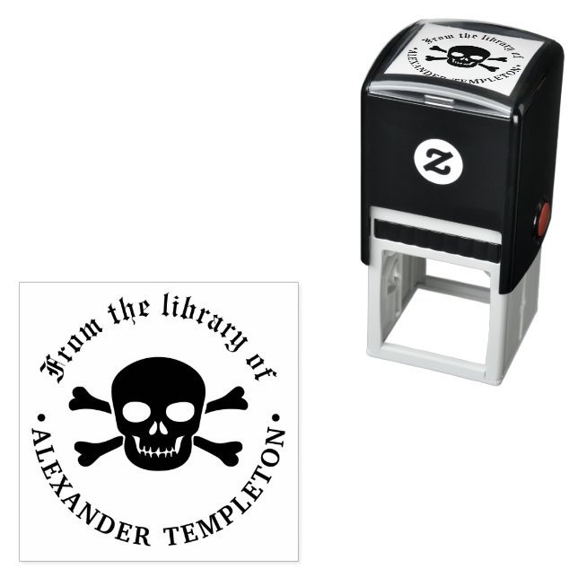 Gothic Pirate Skull Crossbones Library Book Name  Self-inking Stamp (In Situ)