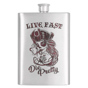 Gothic Pirate Skull Woman Live Fast Die Pretty Flask