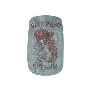 Gothic Pirate Skull Woman Live Fast Die Pretty Minx Nail Art