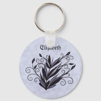 Gothic Plant Art - Black and Purple Floral Name Keychain