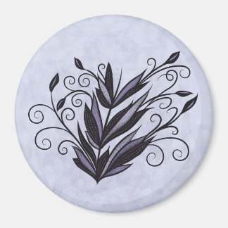 Gothic Plant Art - Black and Purple Floral Swirl Magnet