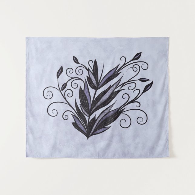 Gothic Plant Art - Black and Purple Floral Swirl Tapestry (Front (Horizontal))