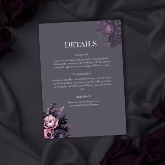 Gothic Plum Floral Wedding Details Card