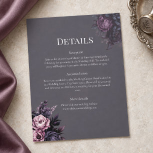 Gothic Plum Floral Wedding Details Card
