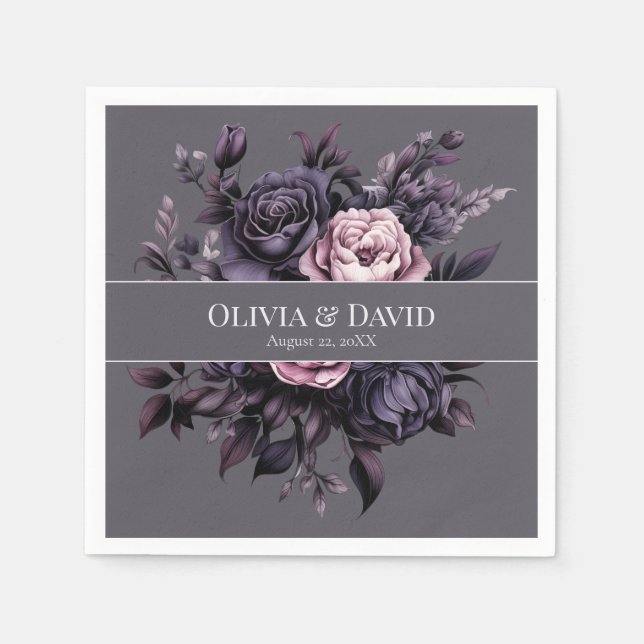 Gothic Plum Floral Wedding Napkins (Front)