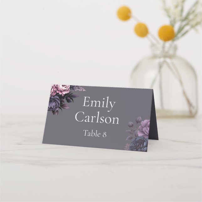 Gothic Plum Floral Wedding Place Card (Front)