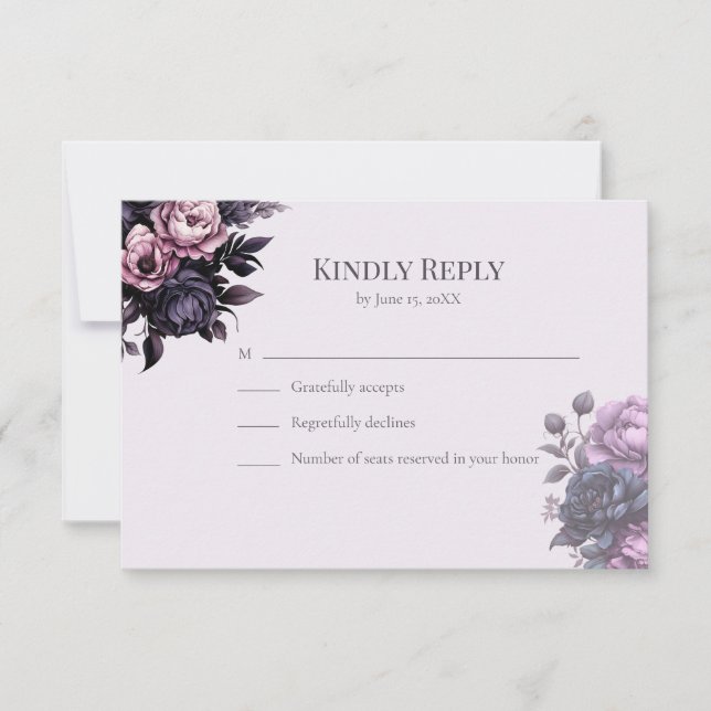Gothic Plum Floral Wedding RSVP Card (Front)