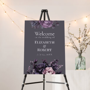 Gothic Plum Floral Wedding Welcome Sign