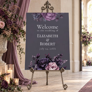 Gothic Plum Floral Wedding Welcome Sign