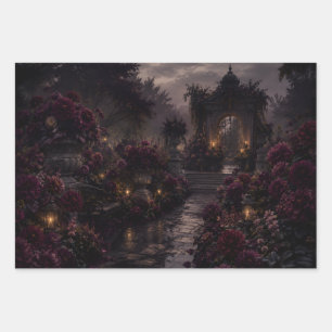 GOTHIC PLUM GARDEN WALKWAY WRAPPING PAPER SHEETS