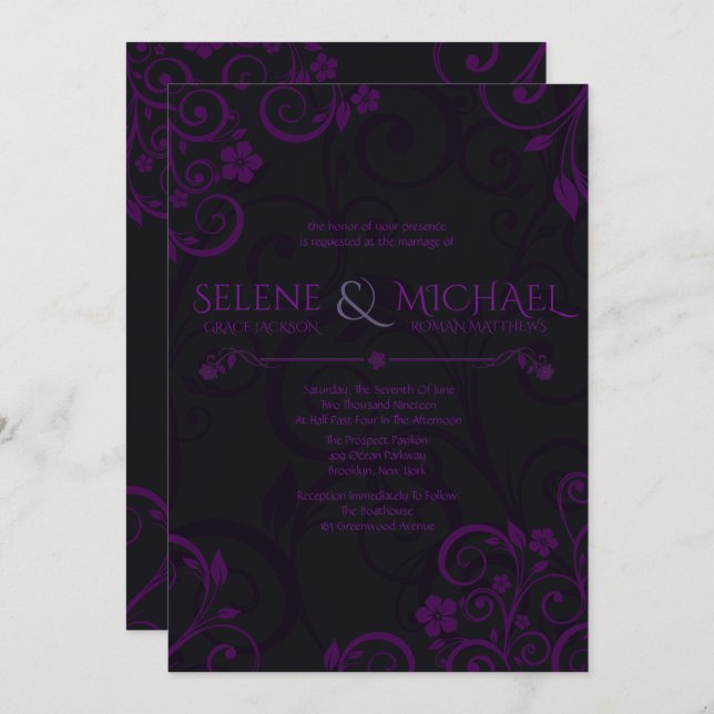 Gothic Plum Wedding Invitations (Front/Back)