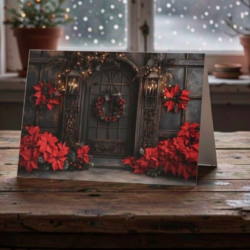 Gothic Poinsettia Christmas Doorway Holiday Card