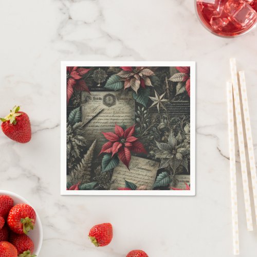 Gothic Poinsettias Vintage Stationery Decoupage Napkins