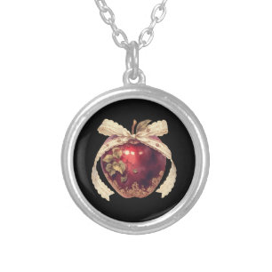 Gothic Poison Apple Dark Romance Halloween Silver Plated Necklace