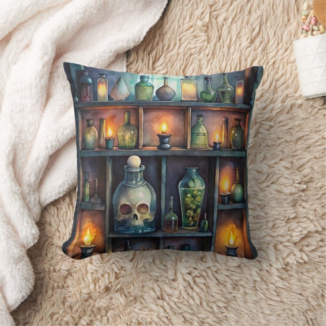 Gothic Potion Bottles – Dark Apothecary Throw Pillow (Blanket)