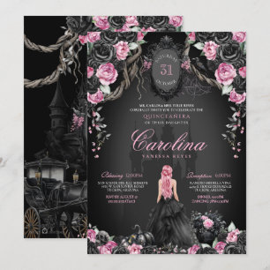 Gothic Princess Halloween Pink Black Quinceanera Invitation
